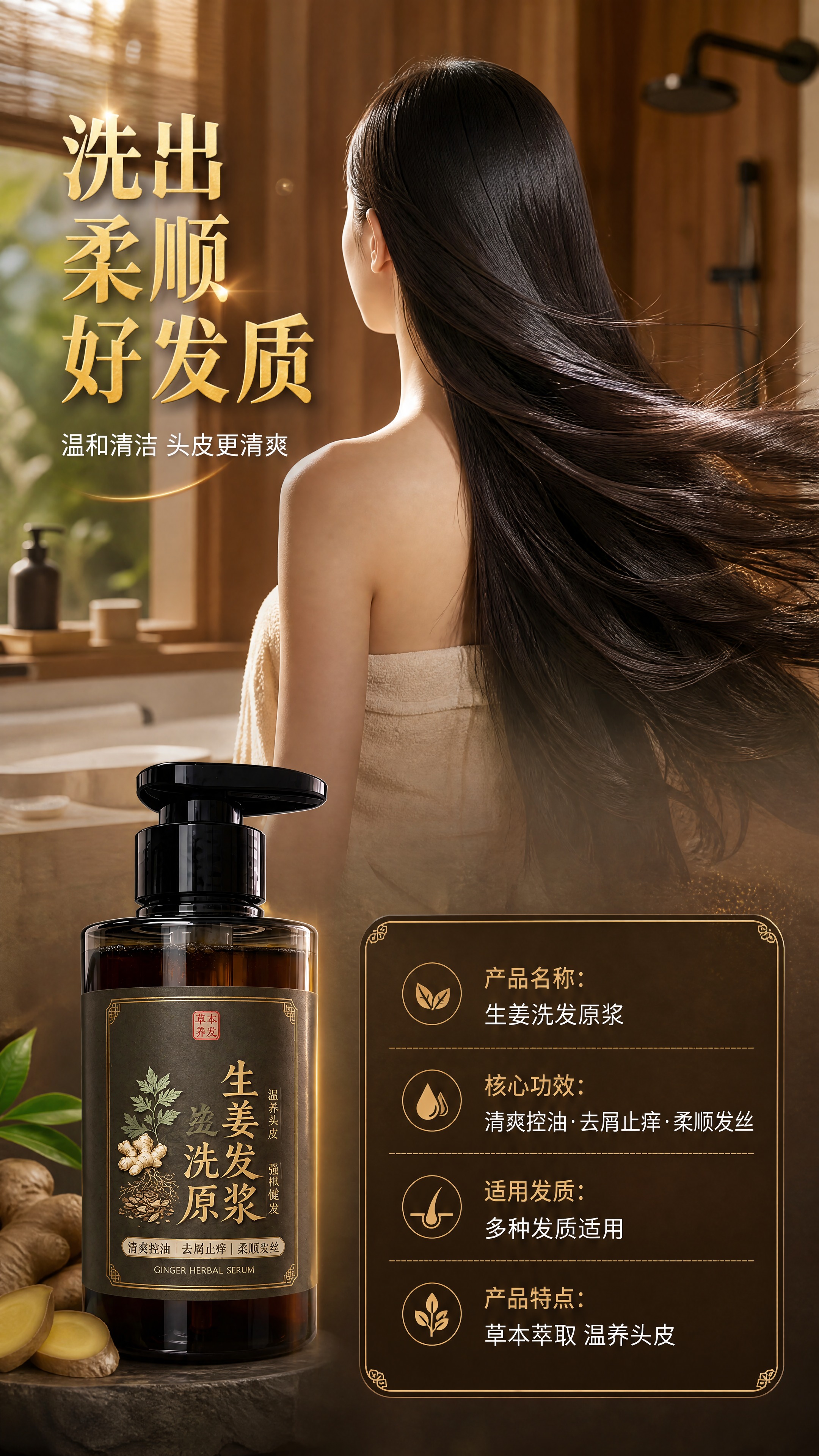 [商品] 使用【图1】生姜洗发原浆产品图；保留瓶身结构、颜色、… - 图片创意预览