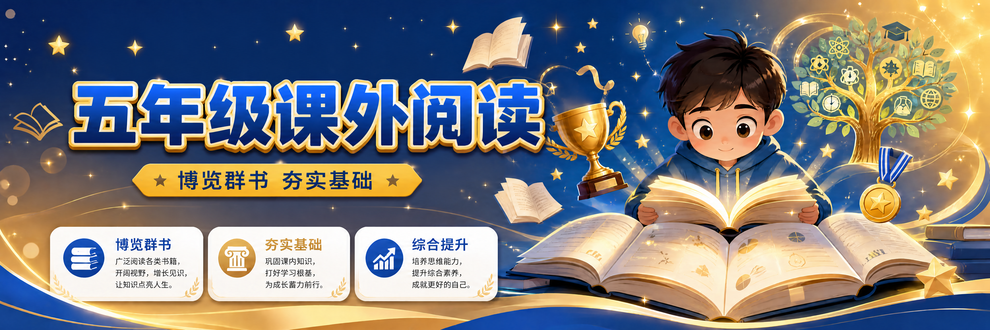 将图中主标题"五年级"和"课外阅读"合并为同一行展示，即"五年… - 图片创意预览