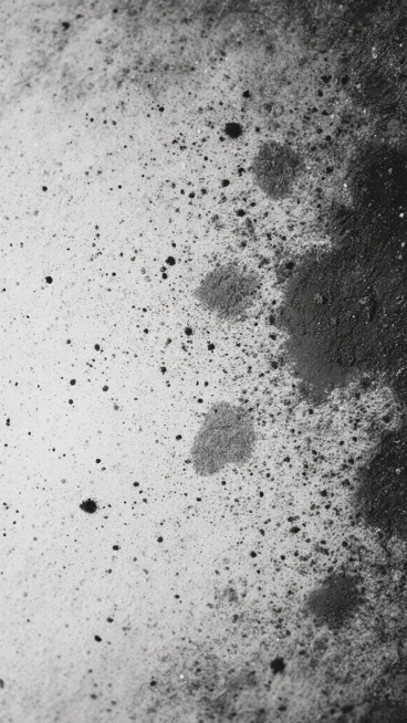 一张黑白灰单色的灰尘背景纹理图，整体呈现出粗糙的质感，画面中布满了大小不一、疏密有致的黑色斑点和细小颗粒，模拟了真实灰尘的自然分布状态。右侧区域有几处较为明显的深灰色污渍和不规则的色块，像是长期积累的污垢痕迹，整体色调从左至右、从上至下呈现出微妙的明暗过渡，没有明显的光源方向，营造出一种陈旧、斑驳且略带压抑的氛围，纹理细节丰富，具有强烈的复古胶片颗粒感和手工质感，适合作为不同画面内容的背景底纹……预览效果