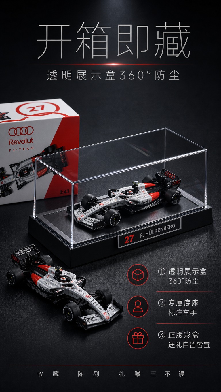 [商品] 使用【图1】双车俯拍图作产品参考，生成带透明展示盒与… - 图片创意预览