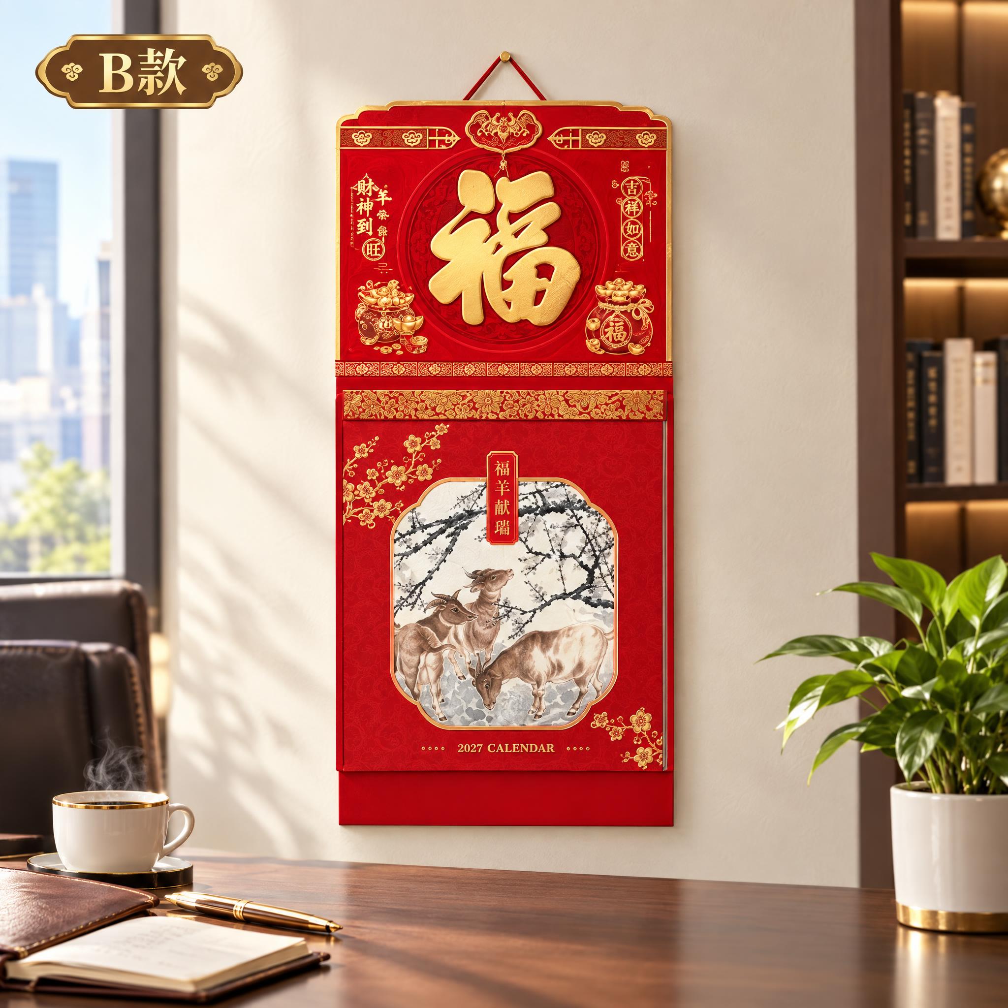 B款福羊献瑞五十四张择吉通胜周撕历挂历，产品规格295×680… - 图片创意预览