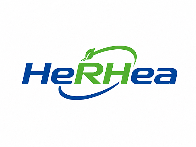 参考图片的设计风格和配色，重新设计英文品牌 HeRHea 的创意logo，调整字体和图形细节