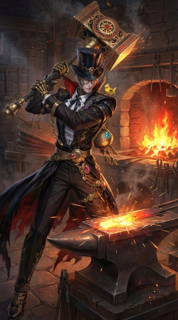 画面中的人物，正在用他的锤子打铁预览效果