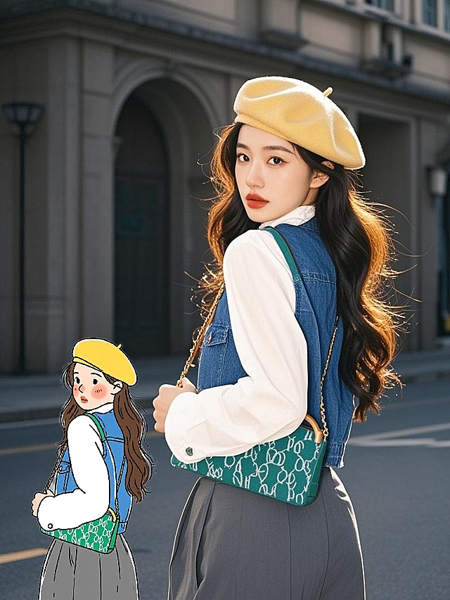 时尚甜美插画风，卡通少女与真人同框，展现青春活力与梦幻氛围。