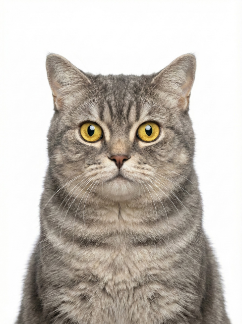 生成这只宠物的护照照片，朝着镜头看，居中，正面，白色背景预览效果