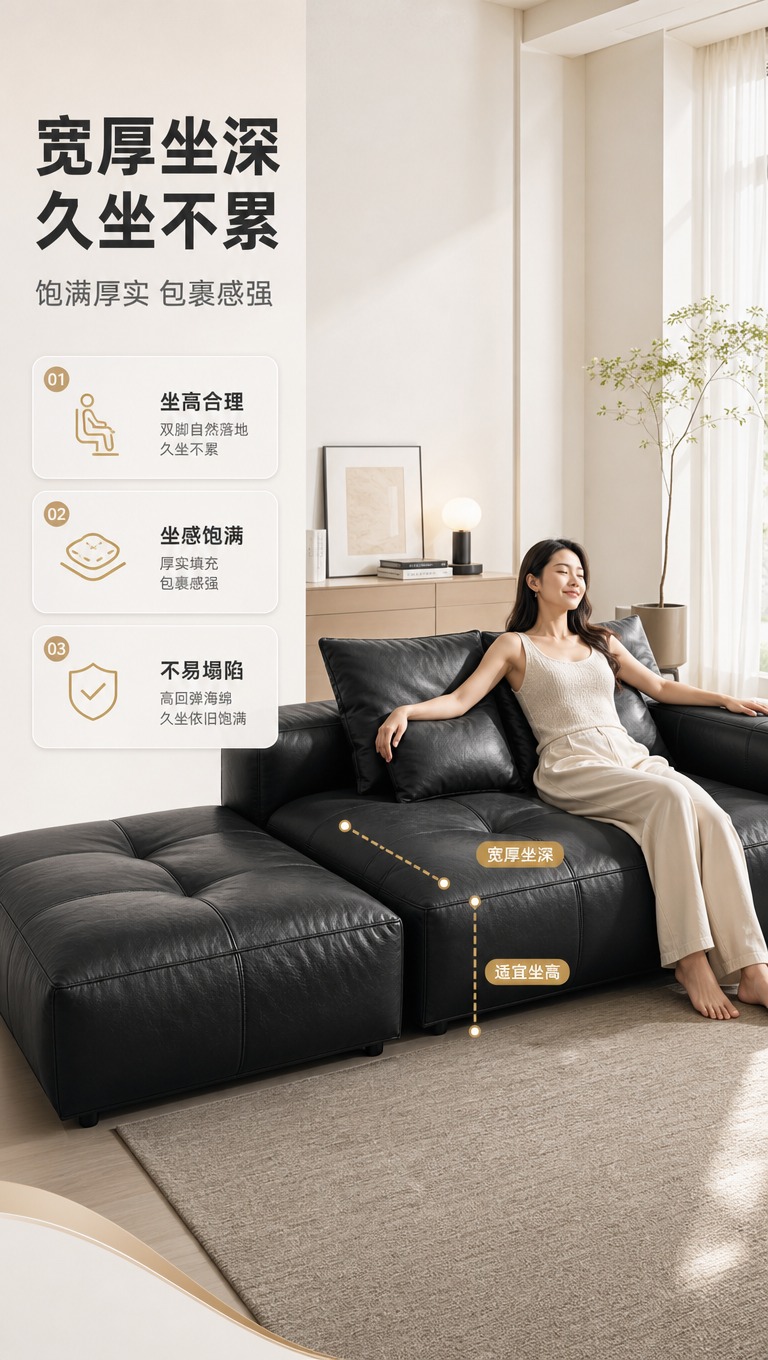 [商品] 使用【图1】黑色皮质模块化组合沙发；保留方正箱体结构… - 图片创意预览
