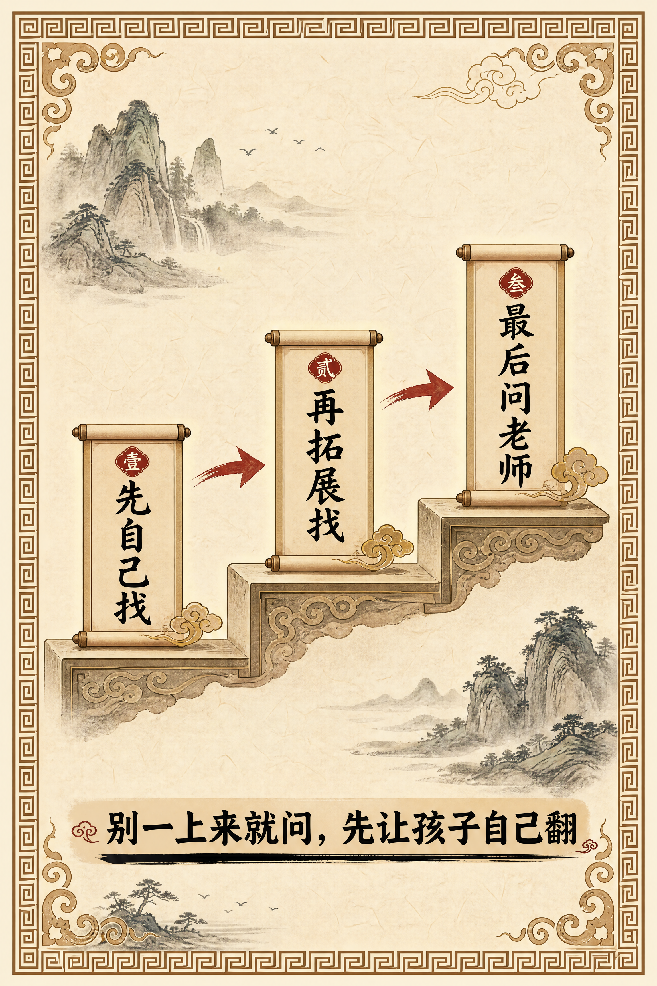 小红书笔记内页，国风山海经风格，米黄色宣纸纹理背景、回纹边框、… - 图片创意预览
