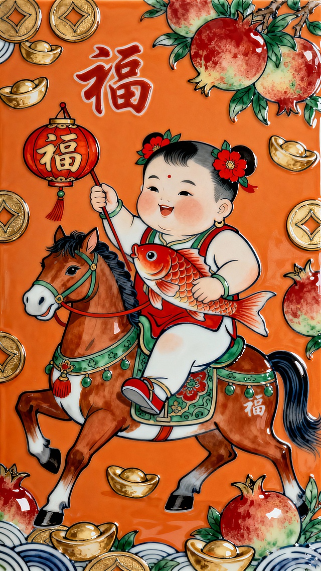 瓷板画年画娃娃