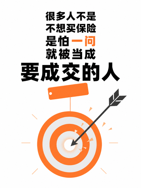 竖版小红书海报，3:4比例，极简图形隐喻风格。纯白底背景，大面积留白占画面60%。画面中下方居中是主视觉：3-4圈同心圆靶心图案，颜色交替橙色和浅灰色，靶心正中央空白，带有微弱橙色光晕。一支深灰色箭矢预览效果