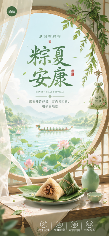 端午节节日祝福通用清新实景风全屏竖版海报预览效果