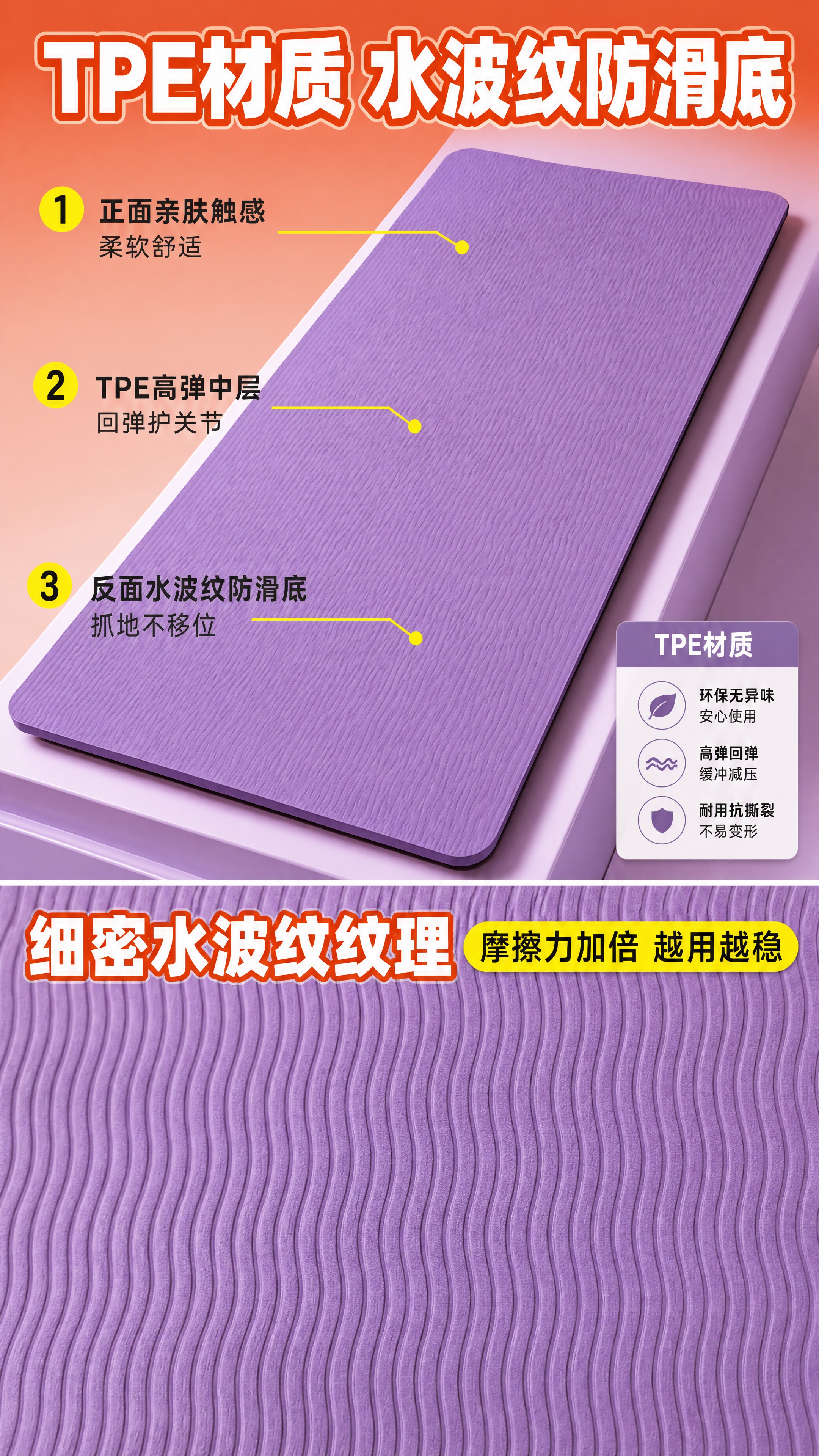 [商品] 使用【图2】紫色水波纹纹理瑜伽垫反面特写作为材质细节… - 图片创意预览