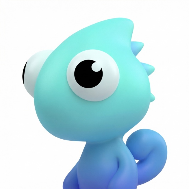 生成一个类似参考图的卡通变色龙3D logo，青蓝色渐变渐变磨砂3D材质，简约潮玩风格，单眼卡通形象，白色背景预览效果