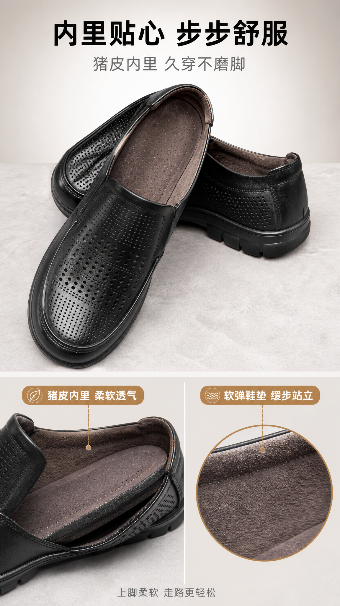 [商品] 使用【图1】黑色休闲凉皮鞋（套脚式皮鞋，打孔鞋面，防… - 图片创意预览