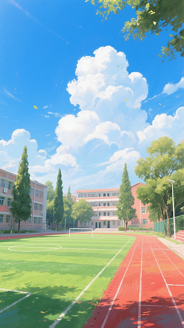晴天，蓝天白云，校园，操场