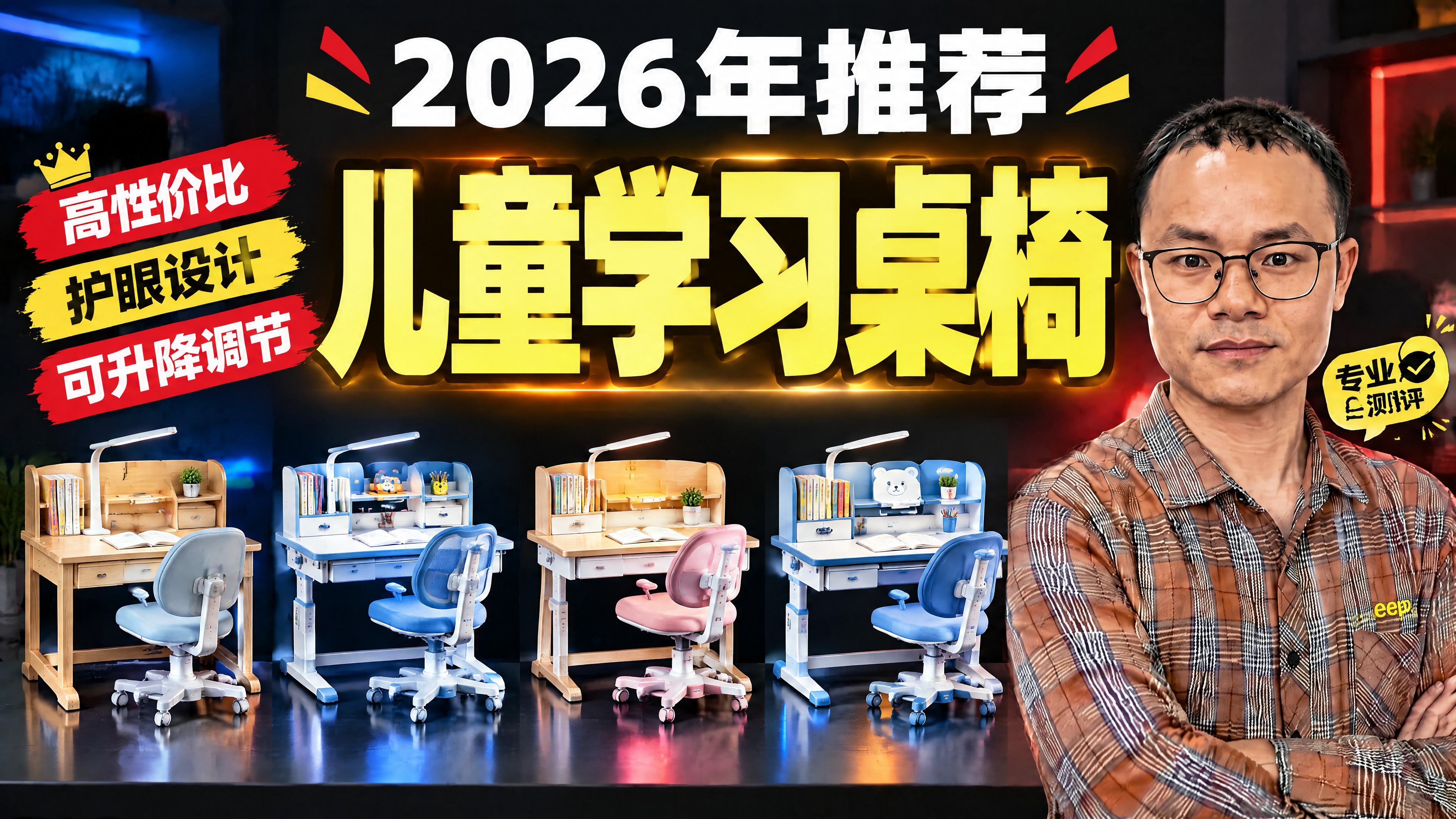 参考第一张图的封面版式和配色，将主题改为儿童学习桌椅：第一行顶… - 图片创意预览