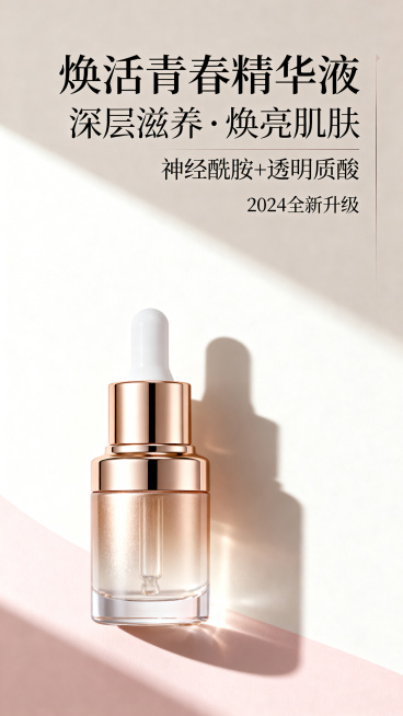 高端化妆品电商详情页设计，简约轻奢风格，干净优雅的主视觉展示，产品介绍分区，留白合理，质感高级，配色柔和高级预览效果