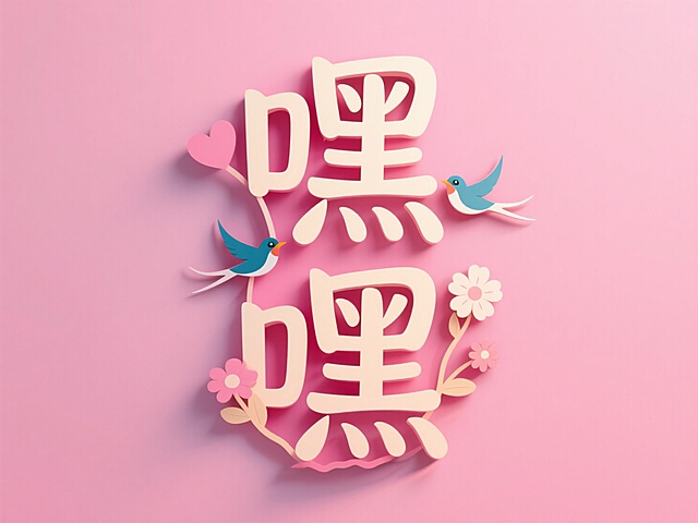 甜美卡通插画风，大字“嘿嘿”搭配小鸟与花朵，营造欢乐节日氛围。