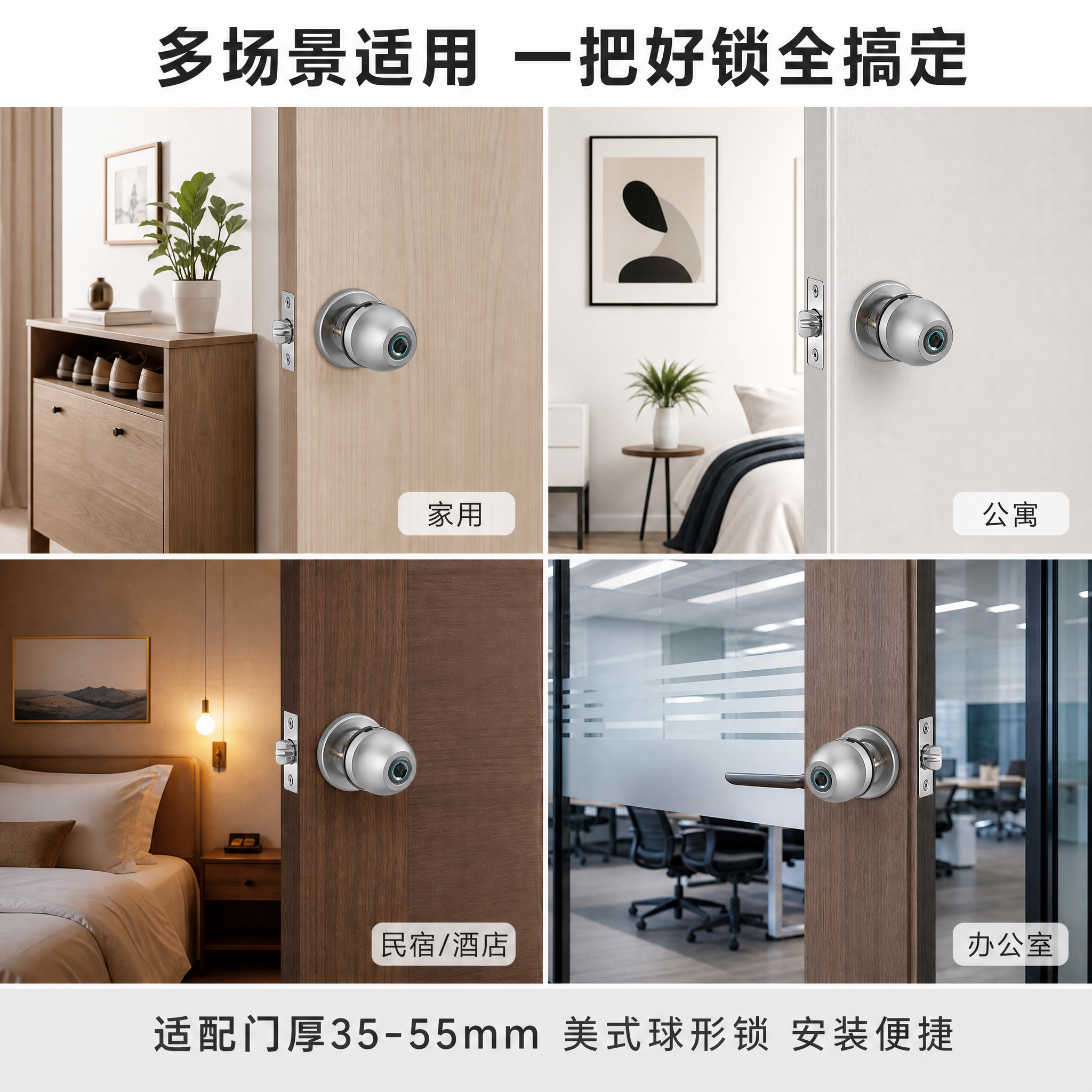 [主图-4] H43智能门锁多场景适用展示图，家用公寓民宿酒店… - 图片创意预览