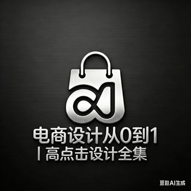 将图片中的文字替换为"电商设计从 0 到 1｜高点击率设计全集"，保持原有的金属质感字体和排版风格预览效果