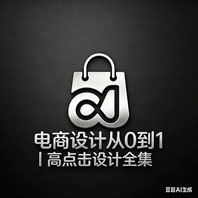 将图片中的文字替换为"电商设计从 0 到 1｜高点击率设计全集"，保持原有的金属质感字体和排版风格
