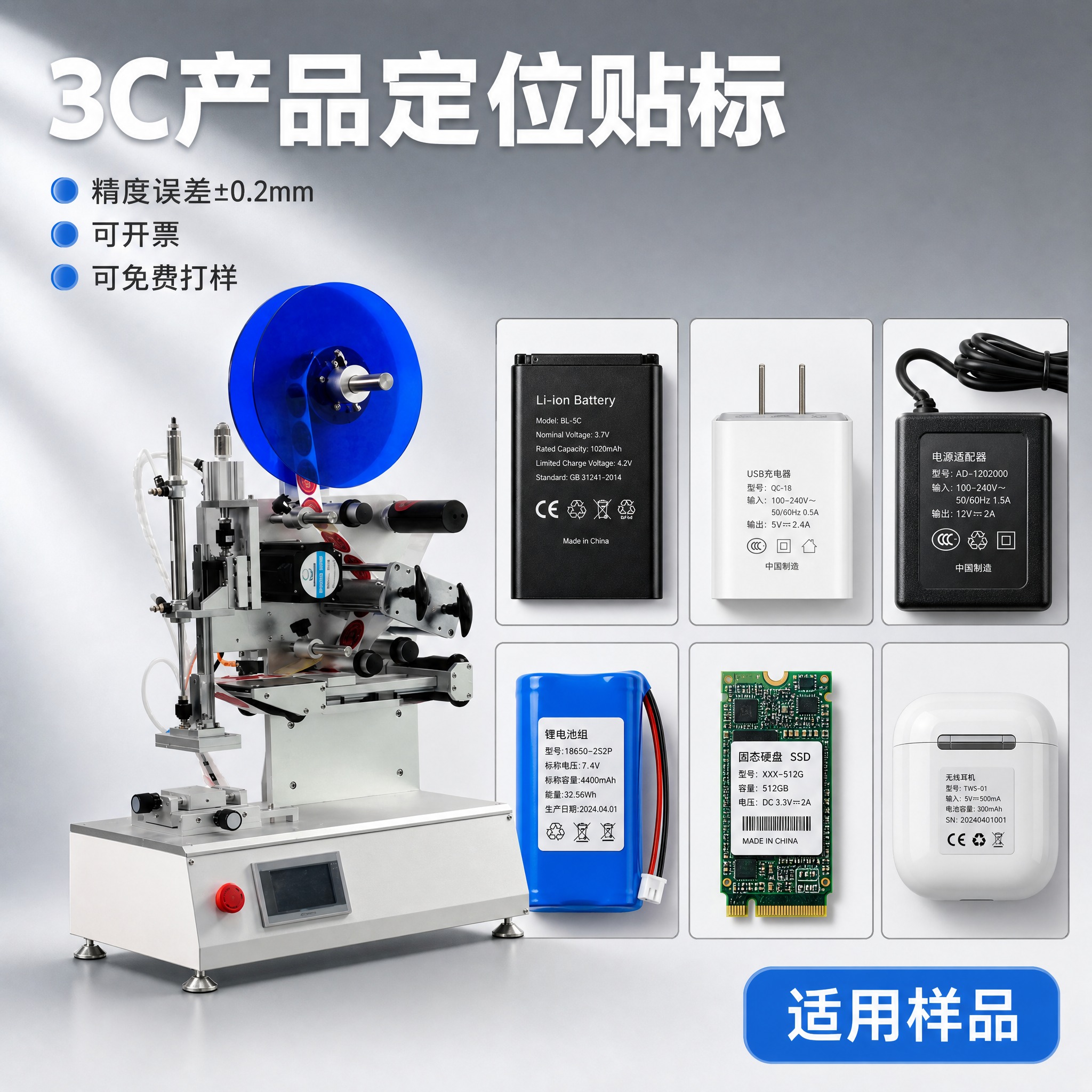 淘宝SKU主图第一张，主题为3C产品定位贴标，展示高精度半自动… - 图片创意预览