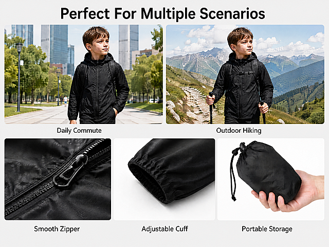 Generate this Amazon Advanced A+ mobile version page, keep all original content, text, boy models in two scenes, three detail pictures completely unchanged, adjust to 4:3 vertical proportion suitable for mobile end. All layout remains reasonable, text is clearly visible, picture is clear, adapts to mobile terminal display. 4K resolution.