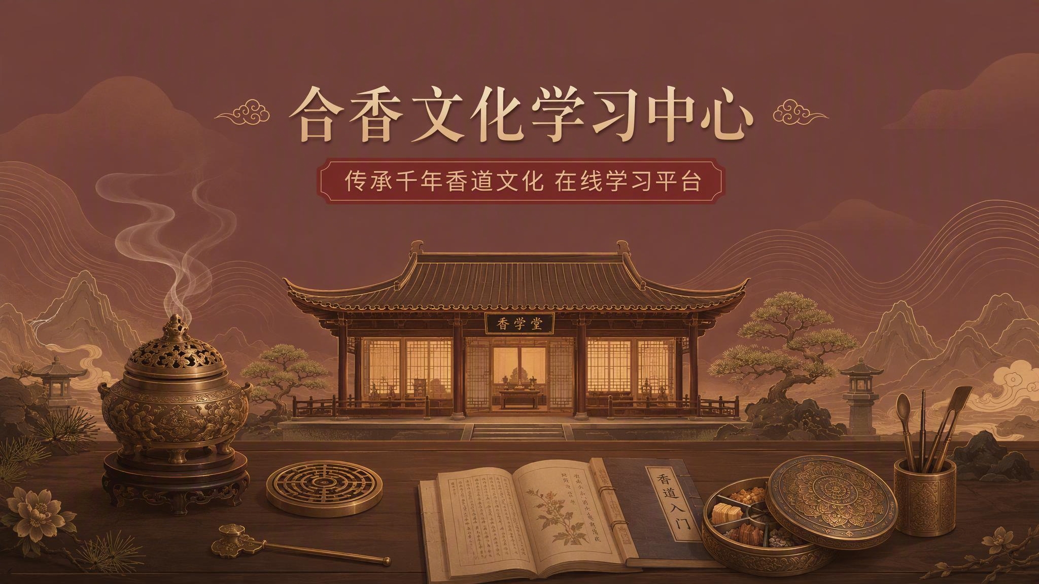 参考这张中国风移动端界面的设计风格，改为合香文化学习中心的场景… - 图片创意预览
