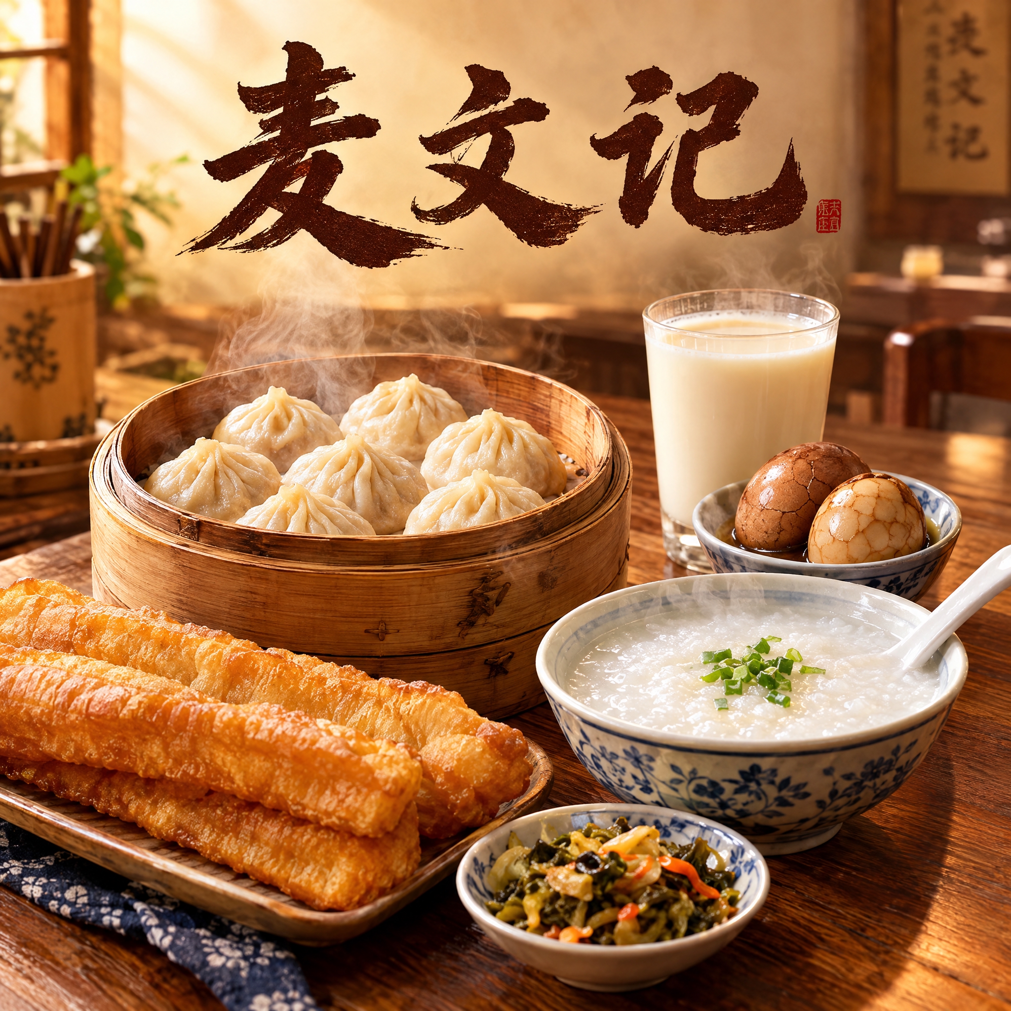 写实摄影风格的早餐店头像设计，正方形构图，画面中央是丰盛诱人的… - 图片创意预览