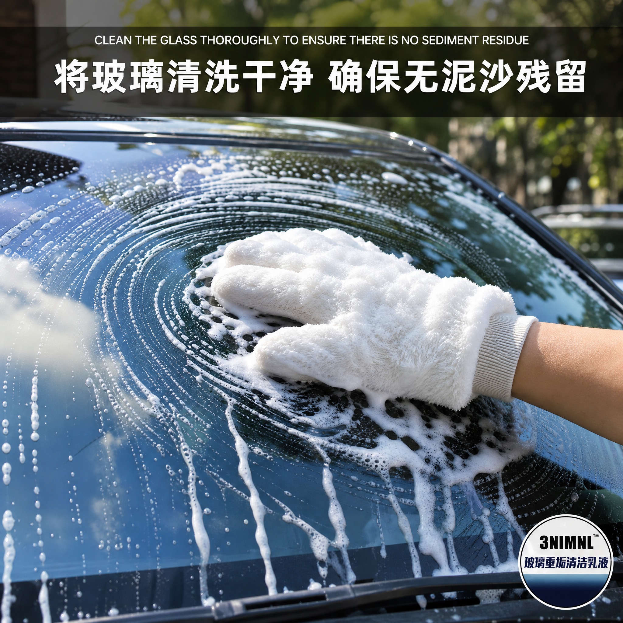 玻璃重垢清洁乳液步骤4擦洗玻璃图，电商步骤详情图，1:1正方形… - 图片创意预览
