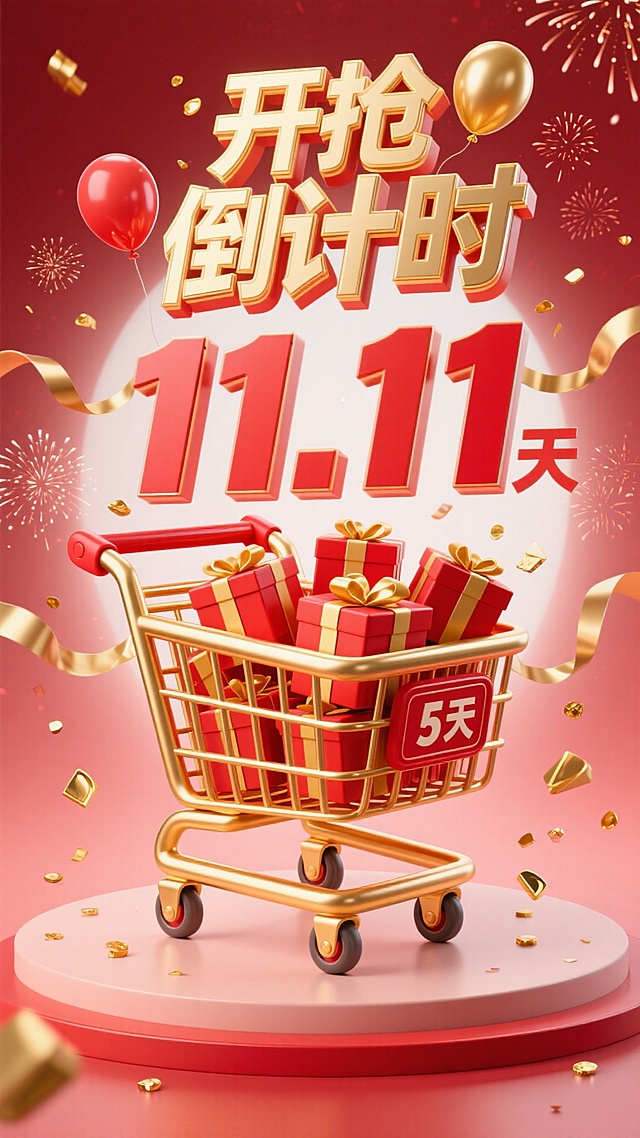 红金狂欢氛围，购物车满载礼品倒计时