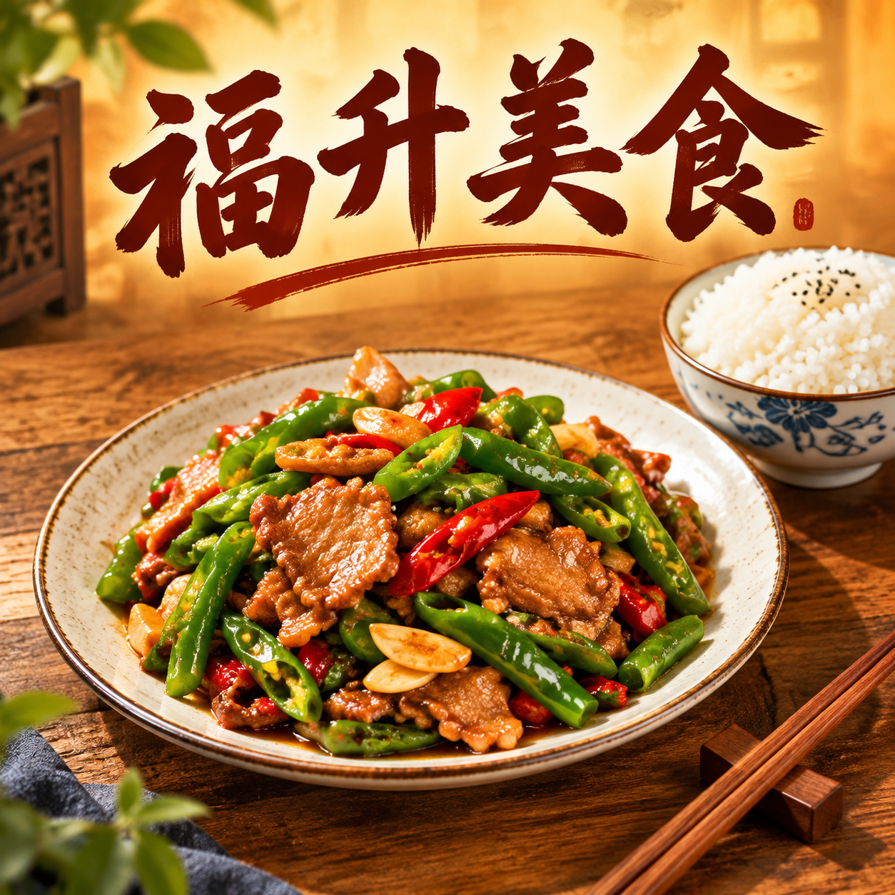 福升美食餐厅头像设计，写实摄影风格，小炒菜馆主题。画面中央是一… - 图片创意预览