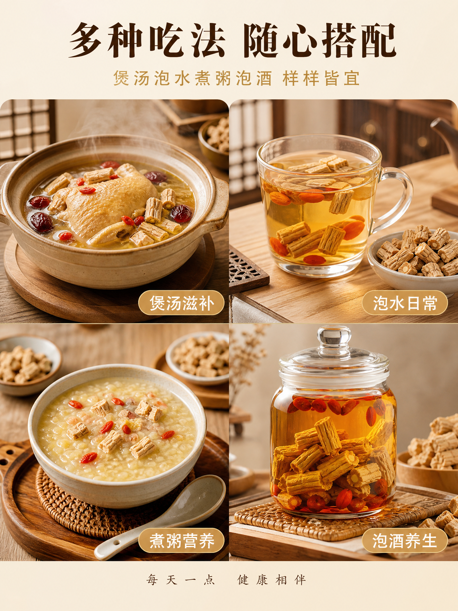 [详情页-7 多种吃法] 党参四种食用方法，3:4竖版，四宫格… - 图片创意预览
