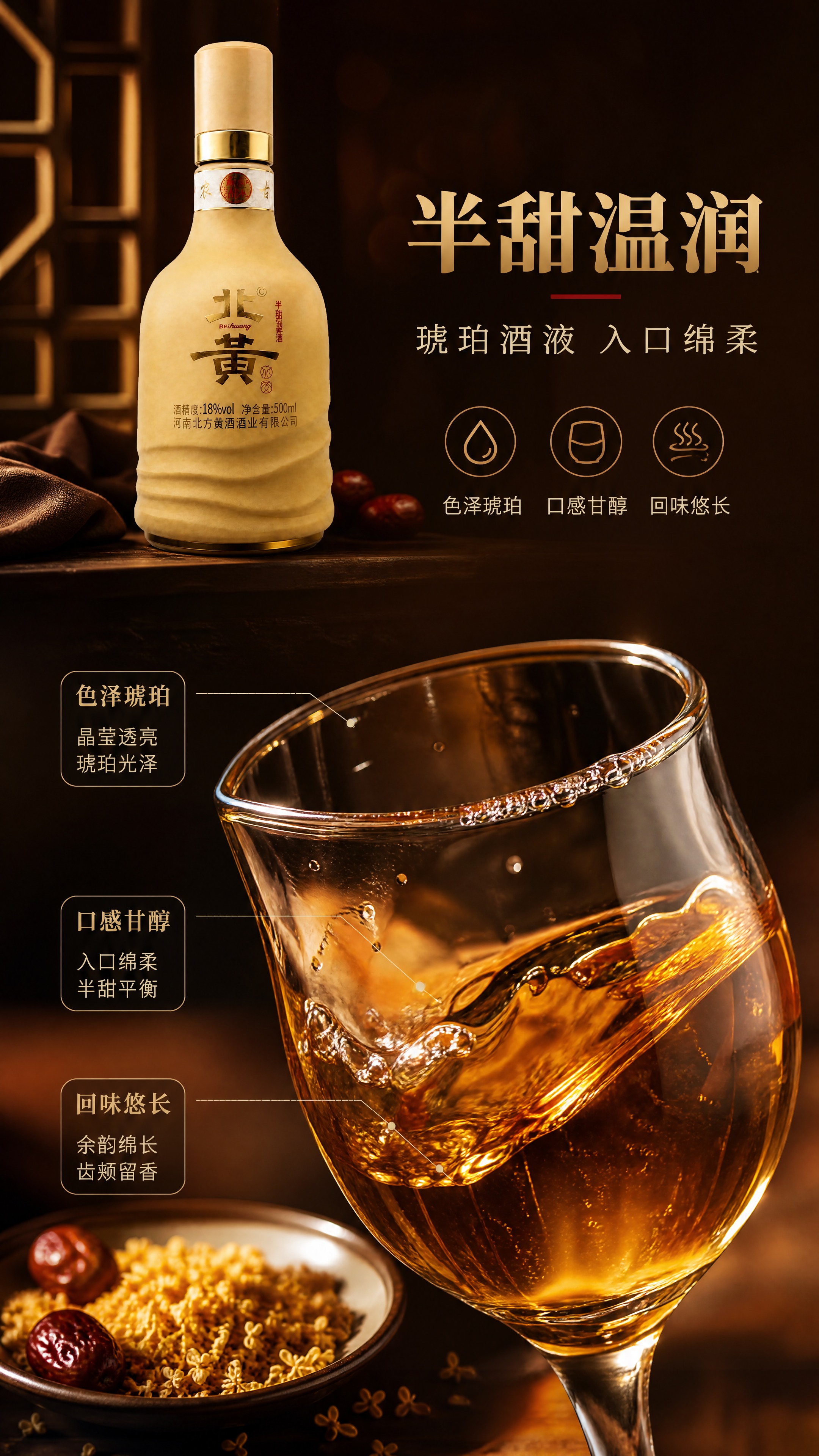 [商品] 使用【图1】北黄黄酒瓶；保留瓶身外观和文字；产品置于… - 图片创意预览