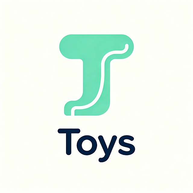 一个以字母“T”为设计核心的极简风格玩具品牌LOGO，T字形采用圆润、童趣化的变体造型，线条流畅且富有亲和力，整体结构可隐含积木或滑梯的视觉联想；下方搭配无衬线字体“Toys”，字形简洁现代，与T图形保持视觉对齐与比例协调；背景为纯色（如柔和的天蓝、薄荷绿或奶油白），无任何装饰、留白充足，突出主体图形与文字；整体氛围干净、明亮、充满童真与安全感，适合儿童产品包装或线上推广使用。