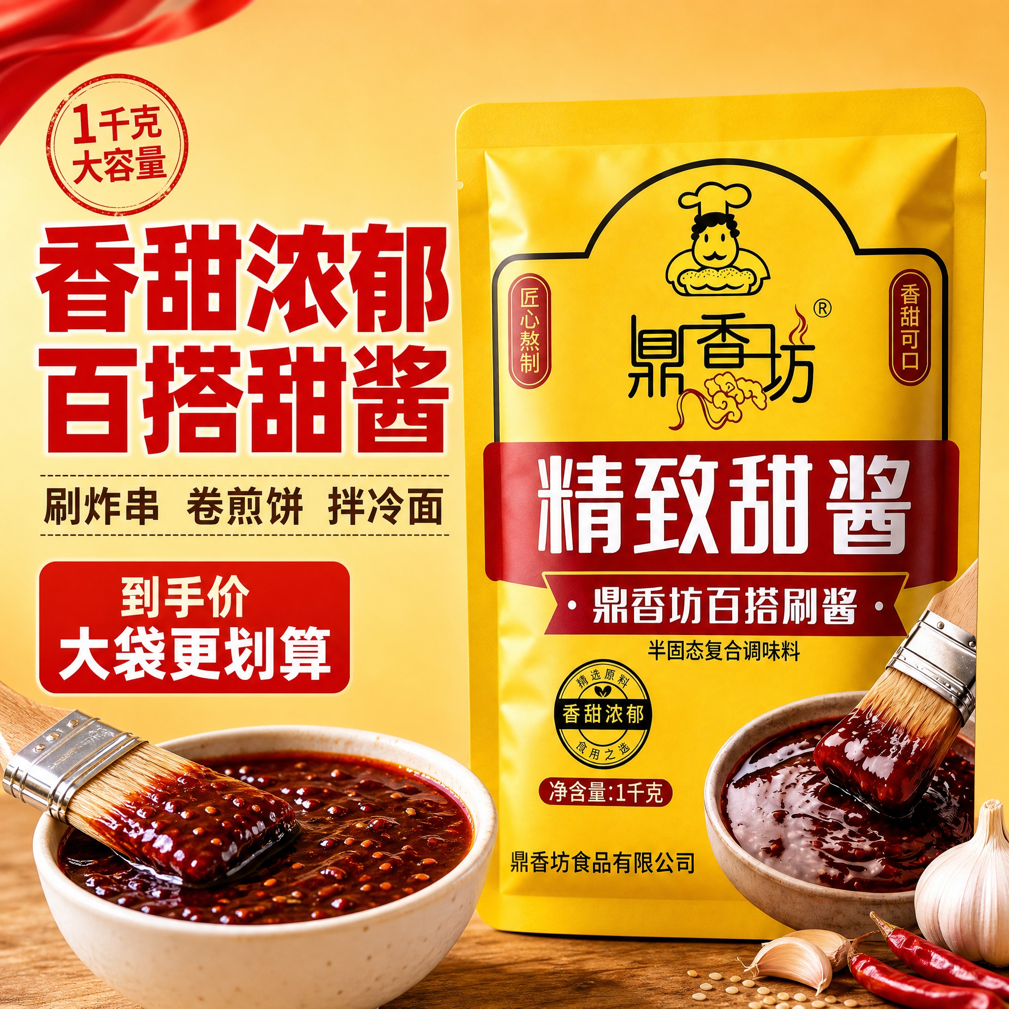 [主图-1] 鼎香坊精致甜酱首图，突出食欲感与性价比，拼多多风… - 图片创意预览