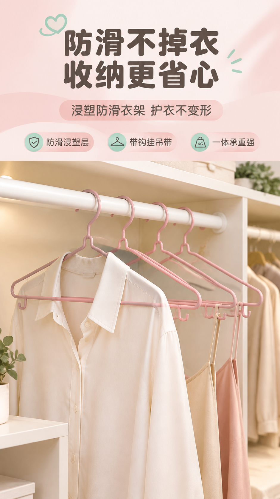 [商品] 使用【图1】粉色浸塑金属衣架；保留三角形轮廓、顶部挂… - 图片创意预览