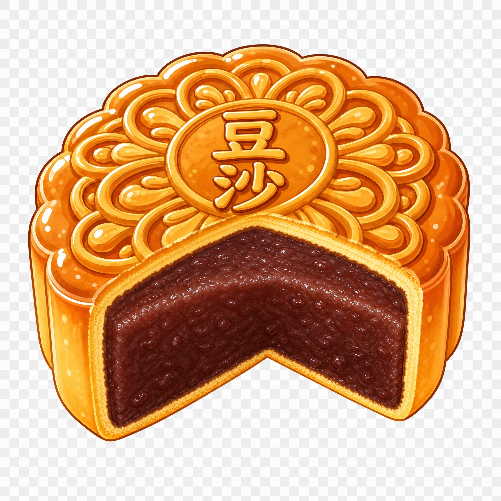 保持与参考图完全一致的卡通插画风格、月饼大小、四分之一切开角度… - 图片创意预览