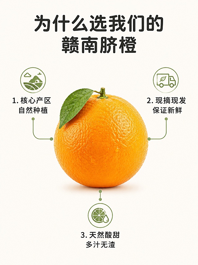 生成一份抖音店铺用的详情页图片。主营赣南脐橙