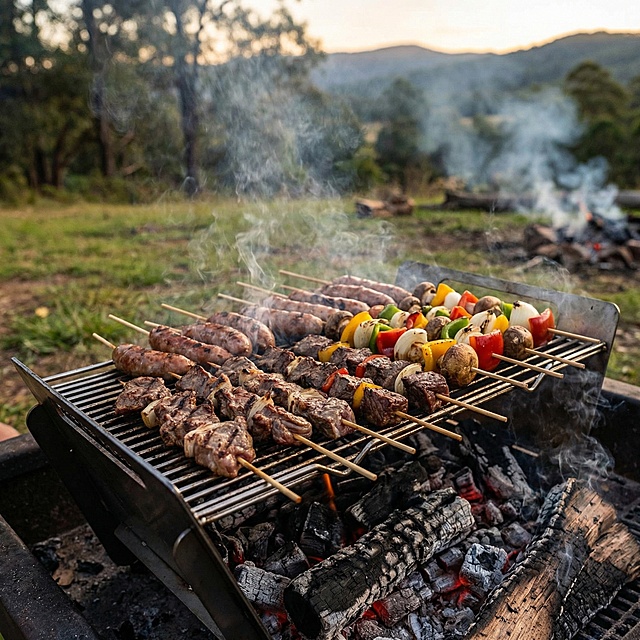 户外场景，搭配一些串的食材