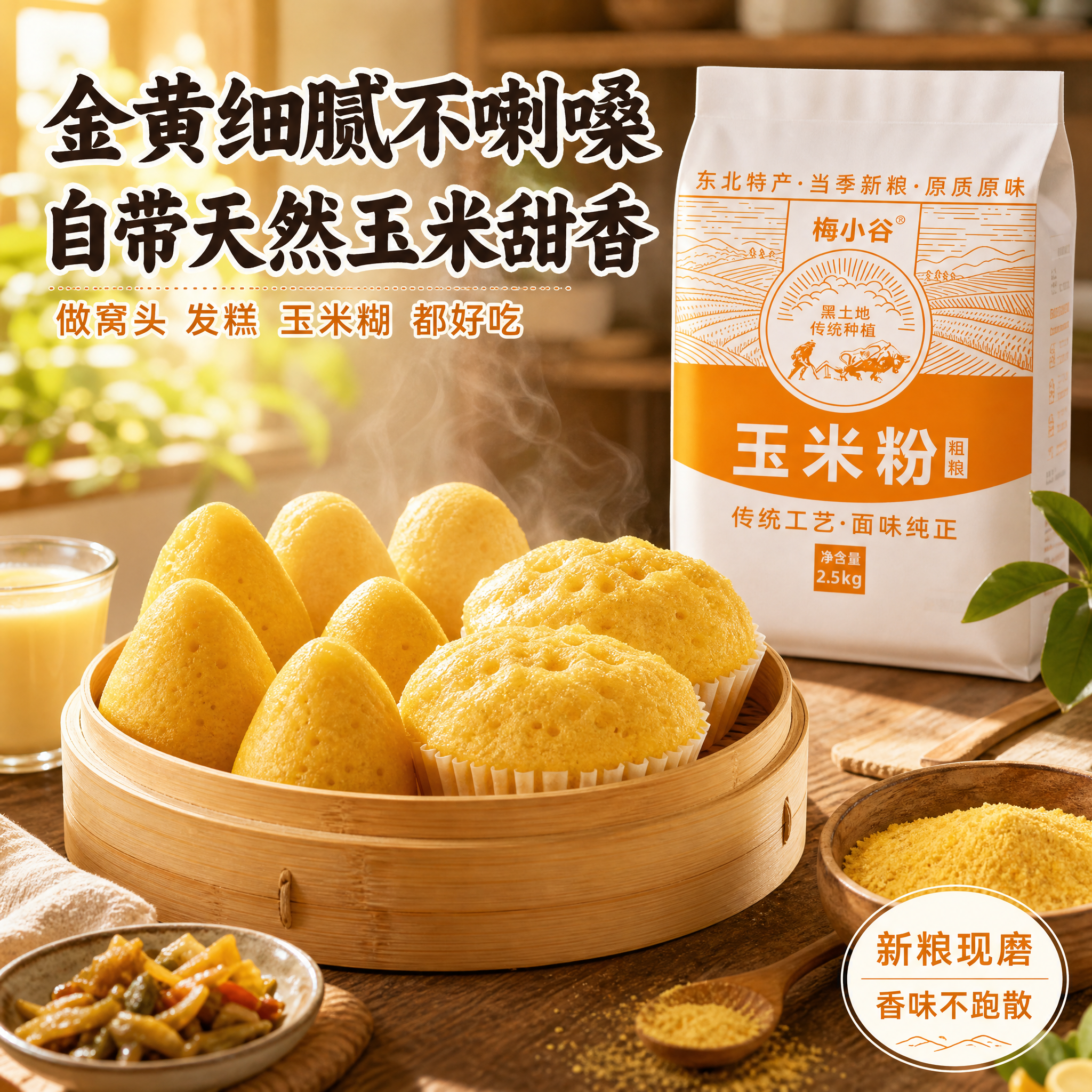 [主图-3] 主题：美食场景 窝窝头/玉米发糕 展示成品食欲感… - 图片创意预览