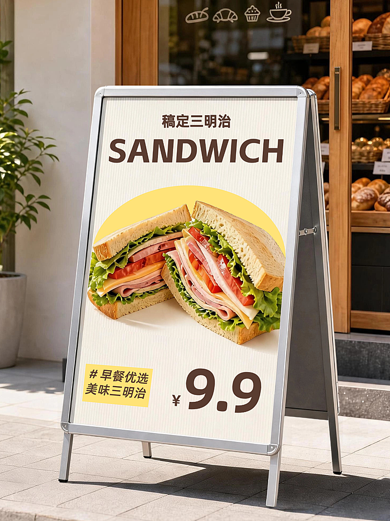 餐饮展板-户外面包店，小红书配图拟真实景