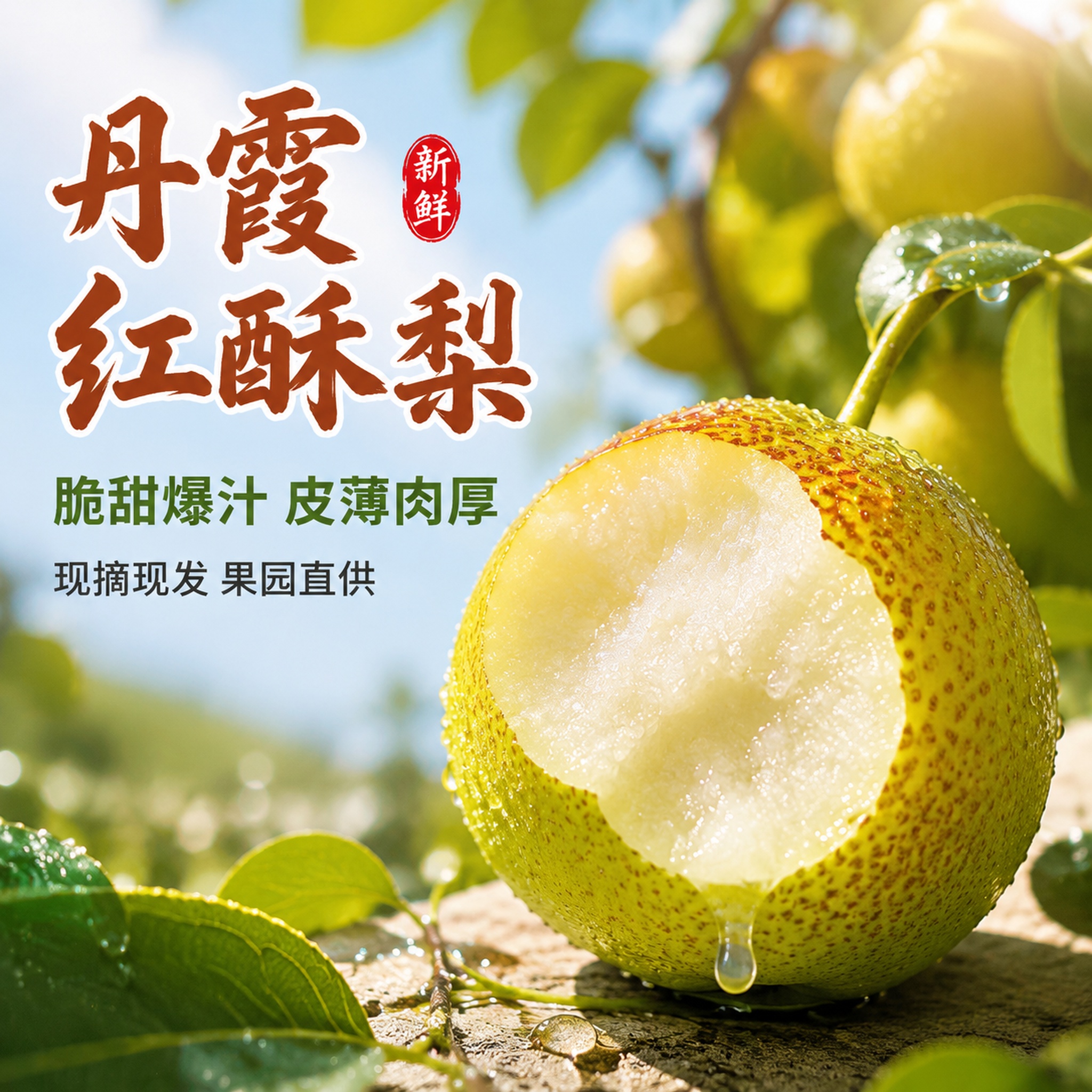 [主图-1] 丹霞红酥梨首图 爆汁脆甜诱惑食欲感 [氛围风格]… - 图片创意预览