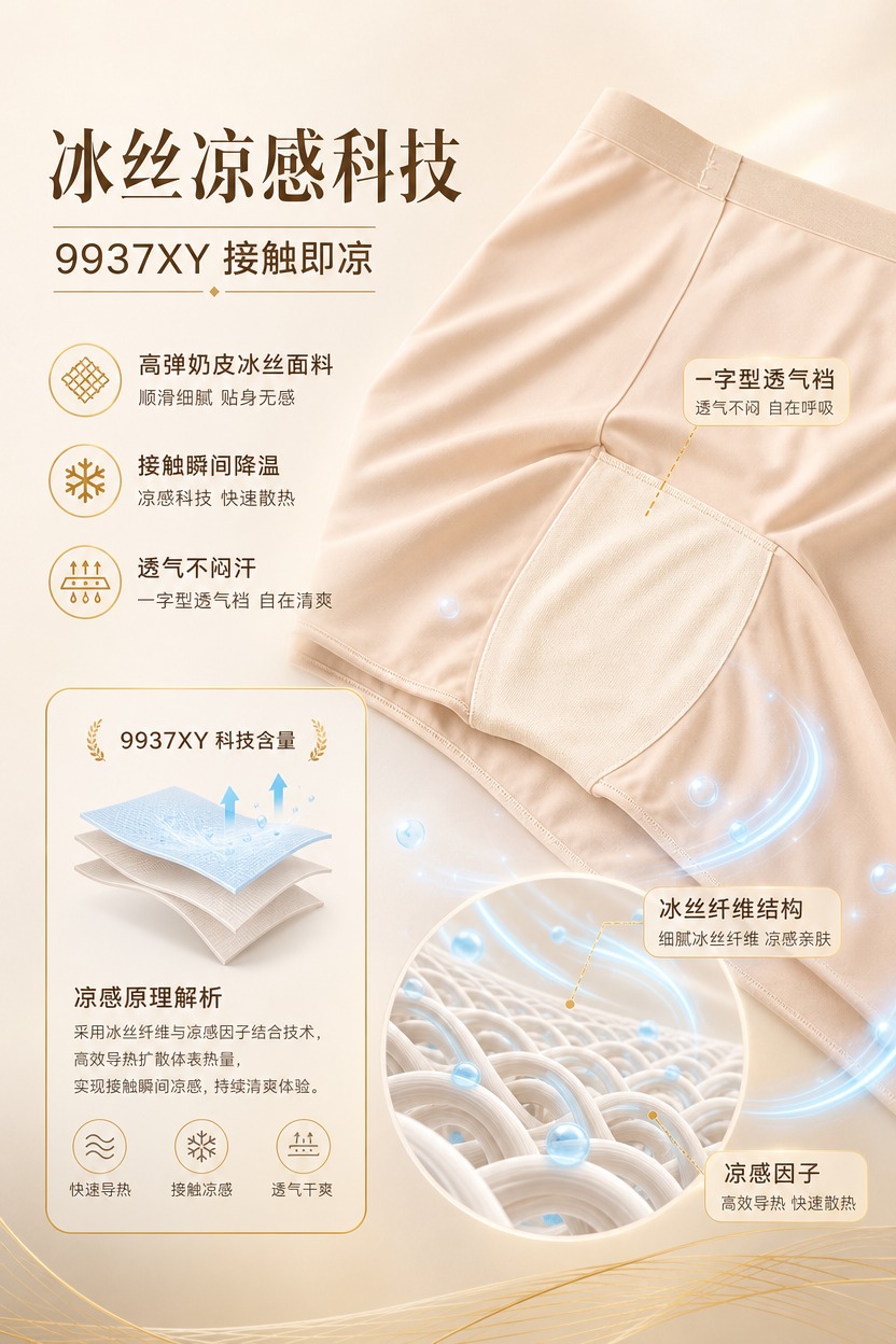 [商品] 使用【图2】肤色款高弹奶皮冰丝空调安全裤，展示裆部与… - 图片创意预览