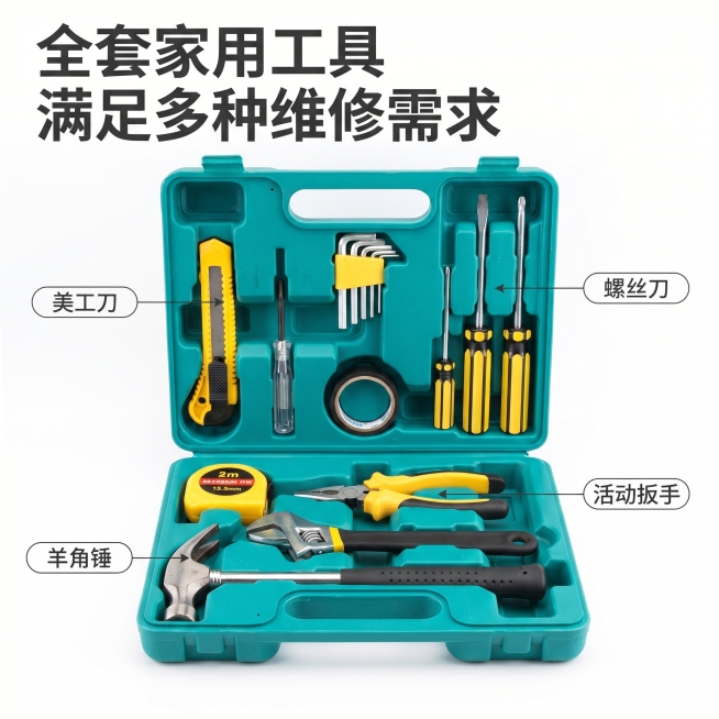 [主图 2] 核心卖点展示
[氛围/风格] 清晰专业，突出功能优势。
[画面元素] 商业摄影质感、光线柔和通透、产品清晰真实、画面干净高级。工具套装居中，周围用带引线的胶囊标签标注各个工具位置，保留产预览效果