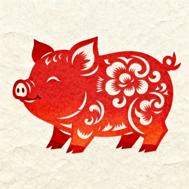 参考图片，生成一头猪，可爱卡通剪纸预览效果