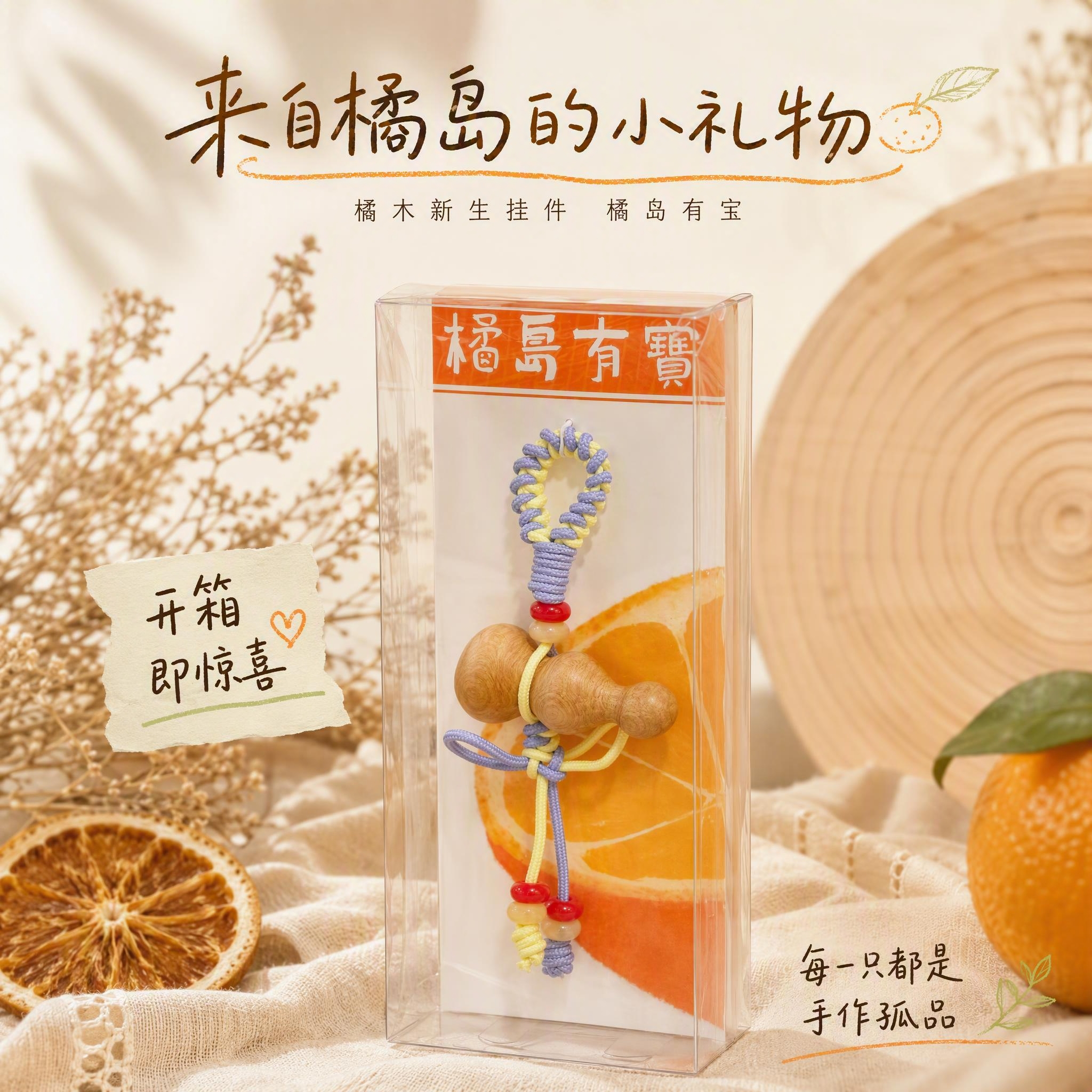 [主图-包装首图] 小红书包装展示首图，主题为橘木新生挂件的精… - 图片创意预览