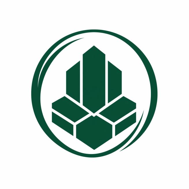 纯白色干净背景。平面图形标Logo设计，品牌为会当家低碳有机生活馆，行业为有机礼品，极简现代视觉风格，高端精致品牌调性，不包含房子、文字、叶子元素，采用积木堆叠的几何手法，环形线条包裹抽象有机结晶图形预览效果