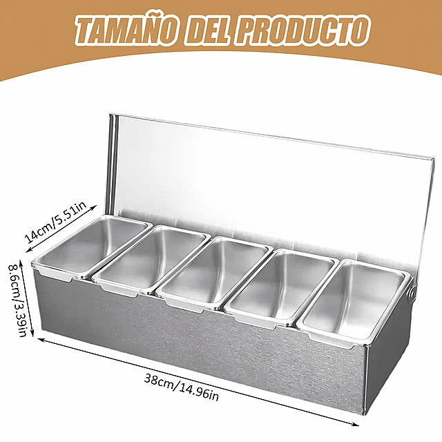 将图片中的英文全部替换为西班牙语，PRODUCT SIZE 替换为 TAMAÑO DEL PRODUCTO，保留所有尺寸标注，单位不变，保持整体排版和风格不变，产品保持不变