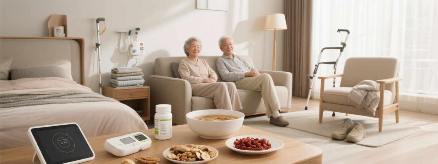702x263 wide banner, photorealistic lifestyle photography for a senior care & wellness store, warm n预览效果