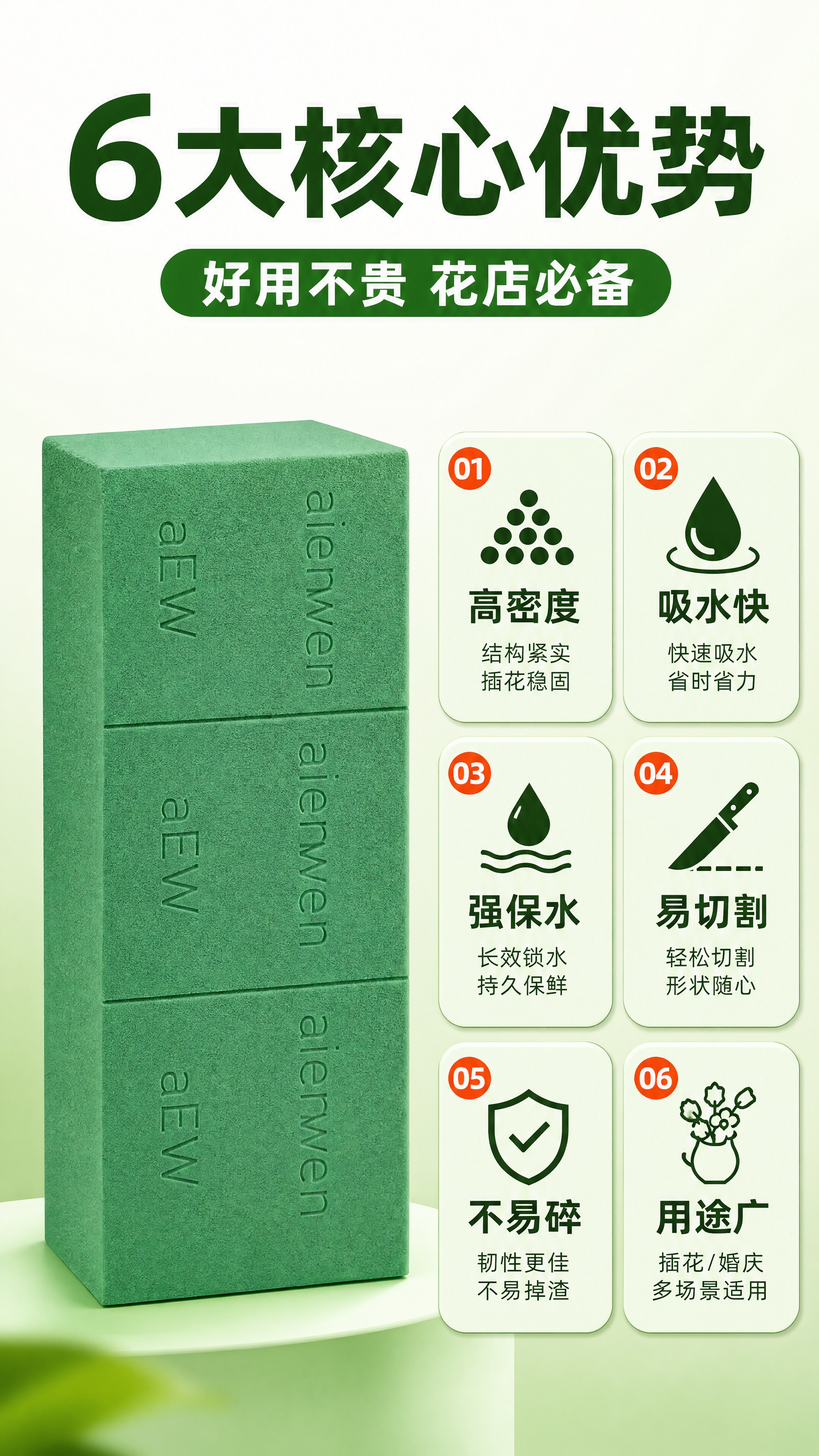 [商品] 使用【图1】绿色花泥砖单块特写；保留绿色泡沫材质、表… - 图片创意预览